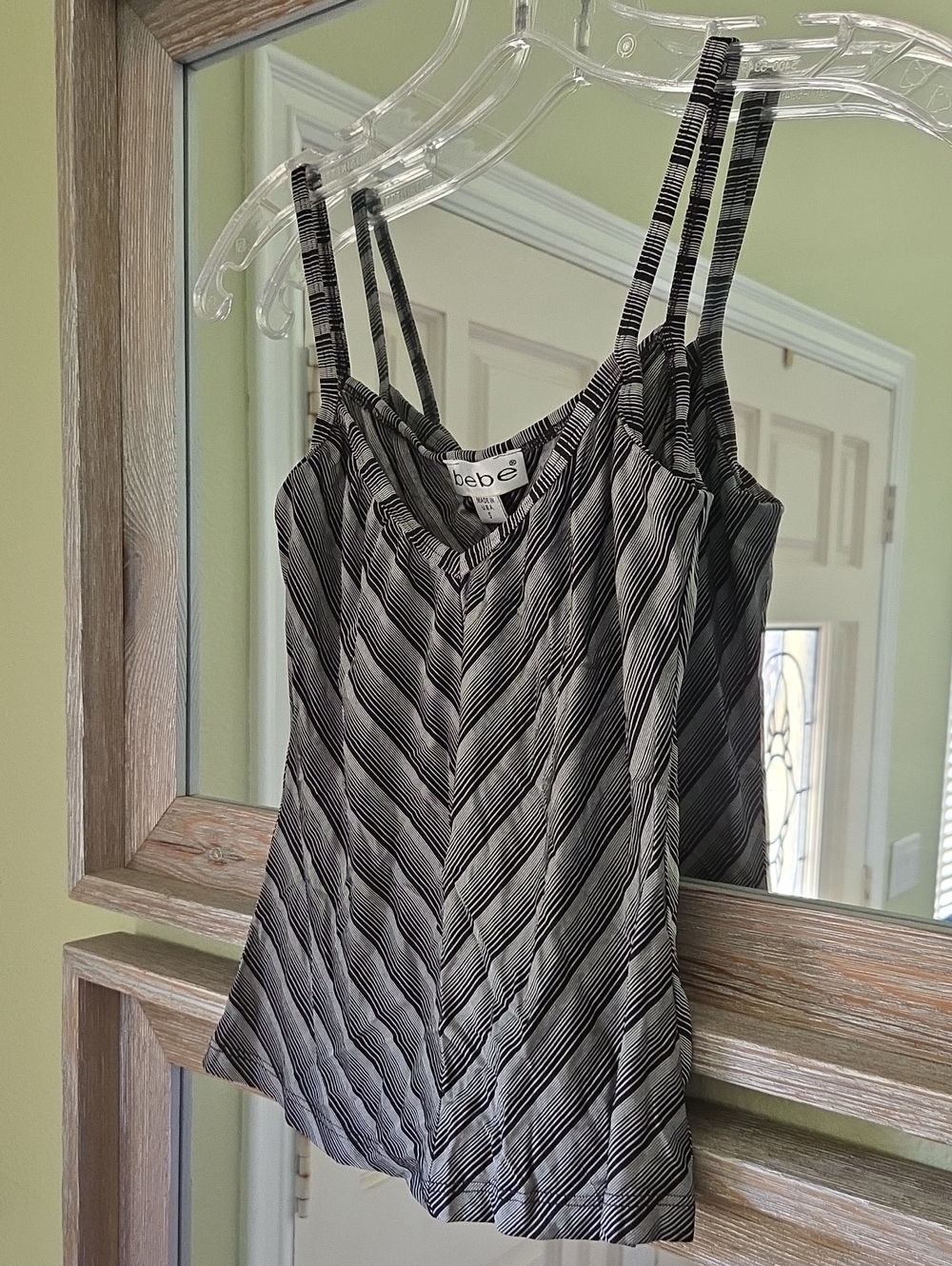 bebe Black & White Striped Chevron Satin Cami